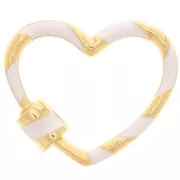 Fermoir coeur à visser avec résine 22x26 mm - Doré - Blanc x1