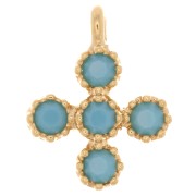 Mini breloque croix 9x7 mm avec oxydes de Zirconium  1.7 mm - Doré à l'or fin - Turquoise x1|raw }}