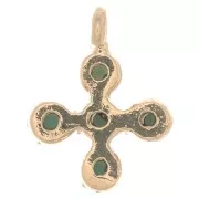 Mini breloque croix 9x7 mm avec oxydes de Zirconium  1.7 mm - Doré à l'or fin - Turquoise x1