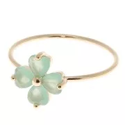 Bague fleur avec 4 pétales en verre Taille 52 Vert d'eau - Plaqué Or 3 microns x1