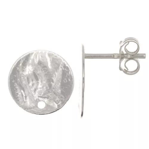 Clous d'oreilles disque martelé avec un trou - 12 mm - Argenté x2