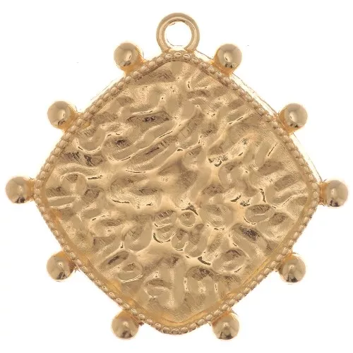 Pendentif losange travaillé de petites boules 25x26 mm - Doré à l'or fin x1