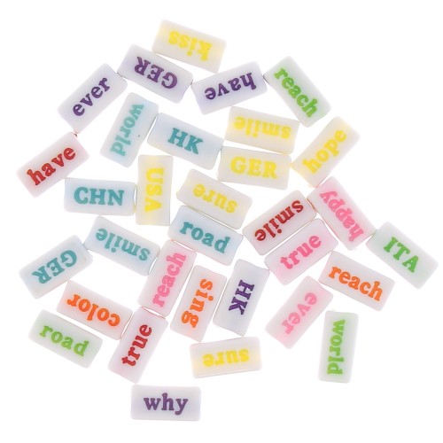 Assortiment de 60 perles rectangles mots -aléatoires 15x7.5 mm Blanc - Multicolore