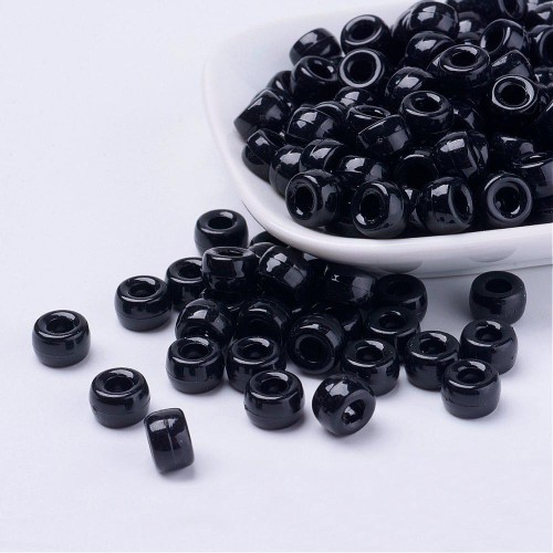 Perles gros trous - Pony beads - 9x6 mm Noir x50