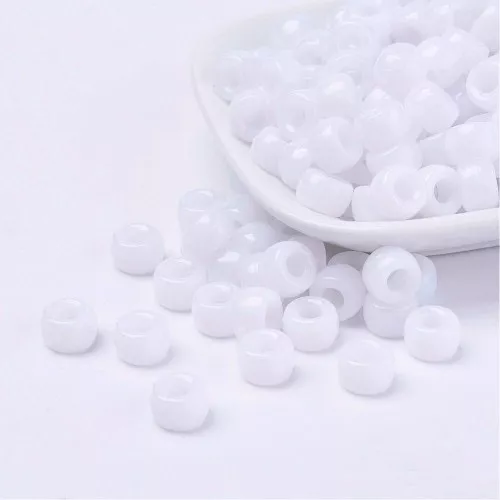 Perles gros trous - Pony beads - 9x6 mm Blanc x50