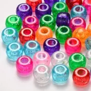 Assortiment de perles Pony beads - 9x6 mm Multicolore - Transparent pailleté x50