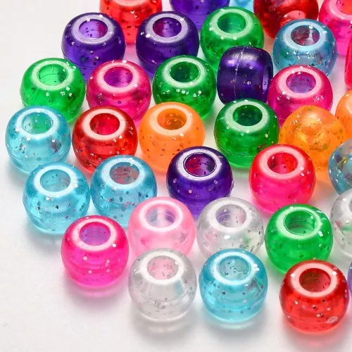 Assortiment de perles Pony beads - 9x6 mm Multicolore - Transparent pailleté x50