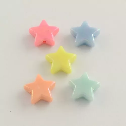 Perles étoiles irisées - 14 mm - Multicolore Pastel x50