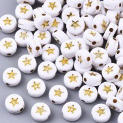 Assortiment de 20 perles plates - étoiles - 7 mm - Blanc - Doré|raw }}
