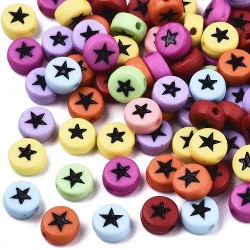 Assortiment de 20 perles plates - étoiles - 7 mm - Multicolore - Noir