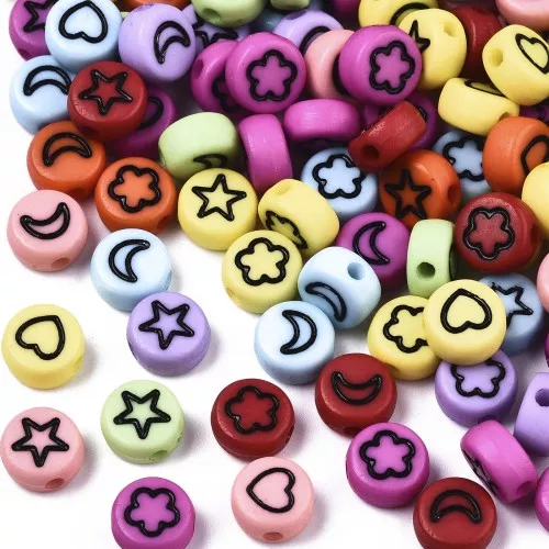 Assortiment 50 perles plates - mix fleurs étoiles & coeurs 7mm Multicolore - Noir