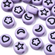 Assortiment 20 perles plates - mix fleurs étoiles & coeurs 7mm - Violet - Noir|raw }}