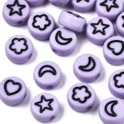 Assortiment 20 perles plates - mix fleurs étoiles & coeurs 7mm - Violet - Noir