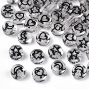 Assortiment 50 perles plates - fleurs étoiles & coeurs 7mm - Transparent - Noir