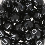 Assortiment de 200 perles rondes - lettres alphabet 8 mm - Noir - Blanc|raw }}