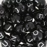 Assortiment de 200 perles rondes - lettres alphabet 8 mm - Noir - Blanc