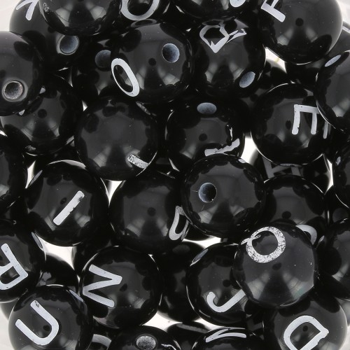 Assortiment de 200 perles rondes - lettres alphabet 8 mm - Noir - Blanc