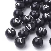 Assortiment de 200 perles rondes - lettres alphabet 8 mm - Noir - Blanc