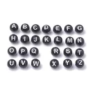Assortiment de 200 perles rondes - lettres alphabet 8 mm - Noir - Blanc
