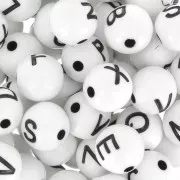 Assortiment de 200 perles lettres rondes alphabet 8 mm - Blanc - Noir