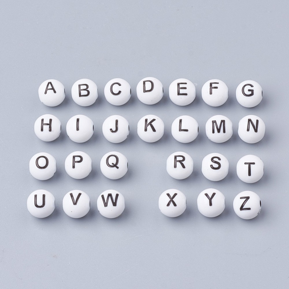 Assortiment De 200 Perles Lettres Alphabet Cubes 6 Mm - Blanc - Argenté