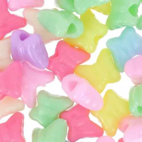 Assortiment de perles papillons gros trous - 10x12 mm Multicolore Pastel x50