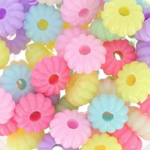 Assortiment de perles rondelles fleurs - 8x4 mm Multicolore Pastel x50