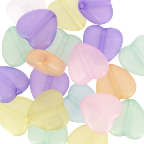 Assortiment de perles coeurs irisées 14 mm - Multicolore Pastel x20