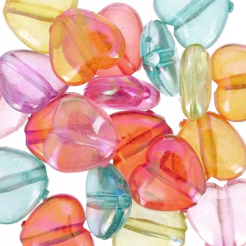 Assortiment de perles coeurs irisées 11x12 mm - Multicolore Transparent Pastel x20