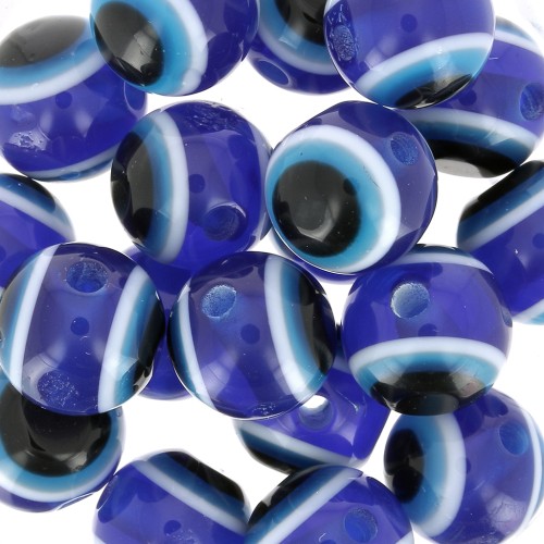 Perles rondes - oeil porte bonheur - 10 mm - Bleu x10