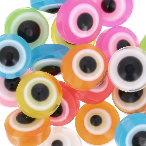 Assortiment de perles plates rondes- oeil porte bonheur - 9.5x6mm Multicolore x20
