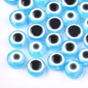 Perles plates rondes - oeil porte bonheur - 9.5x6 mm - Bleu Ciel x10