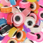 Assortiment de perles plates rondes - oeil porte bonheur - 8x5.5mm Multicolore x50|raw }}