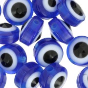 Perles plates rondes - oeil porte bonheur - 8x5.5 mm - Bleu x20|raw }}