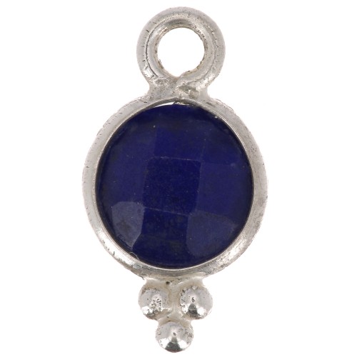 Breloque ronde facettée avec petites boules 12x7 mm - Argent 925 - Lapis lazuli x1