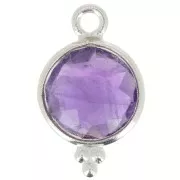 Breloque ronde facettée avec petites boules 12x7 mm - Argent 925 - Amethyste x1
