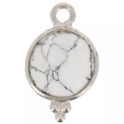 Breloque ronde facettée avec petites boules 12x7 mm - Argent 925 - Howlite x1