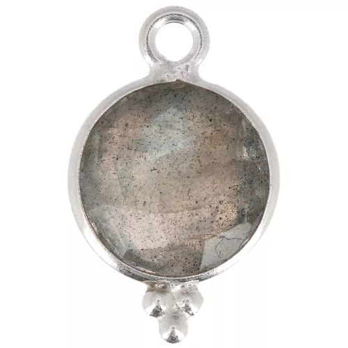 Breloque ronde facettée avec petites boules 12x7 mm - Argent 925 - Labradorite x1