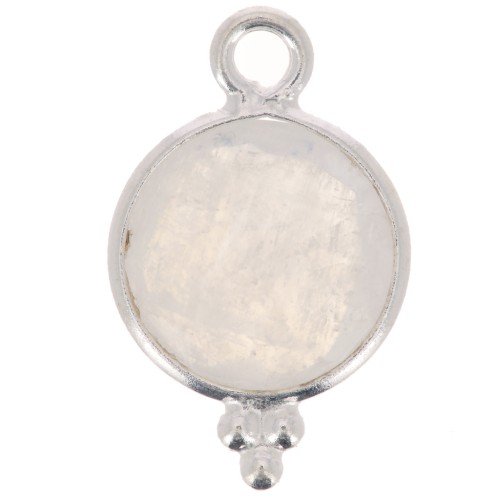 Breloque ronde facettée avec petites boules 12x7 mm - Argent 925 - Pierre de lune