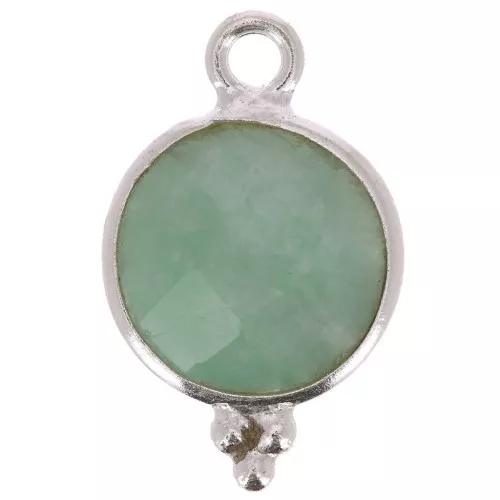 Breloque ronde facettée avec petites boules 12x7 mm - Argent 925 - Amazonite x1