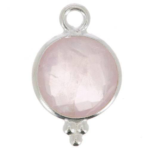 Breloque ronde facettée avec petites boules 12x7 mm - Argent 925 - Quartz rose x1