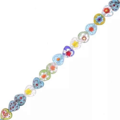 Perles coeurs en verre Millefiori 8 mm Multicolore x20