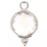 Breloque ronde facettée avec petites boules 12x7mm - Argent 925 - Cristal de roche