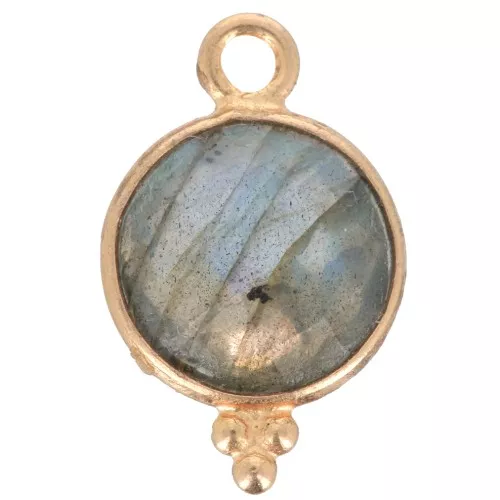 Breloque facettée avec petites boules 12x7 mm Argent 925 Plaqué Or - Labradorite