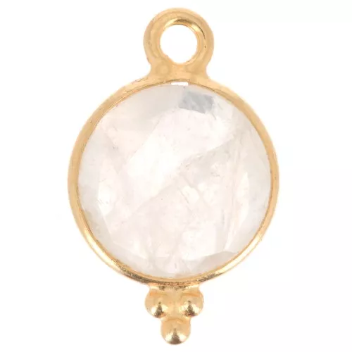 Breloque facettée avec petites boules 12x7mm Arg 925 Plaqué Or - Pierre de lune