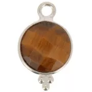 Breloque ronde facettée avec petites boules 15x9mm - Argent 925 - Oeil de tigre x1