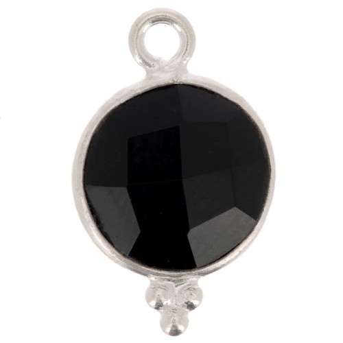 Breloque ronde facettée avec petites boules 15x9 mm - Argent 925 - Onyx noir x1