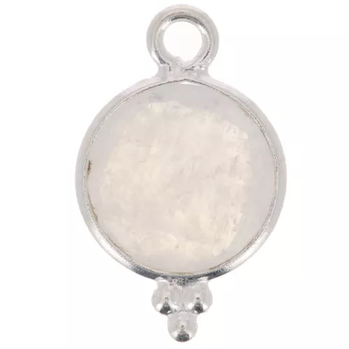 Breloque ronde facettée avec petites boules 15x9 mm - Argent 925 - Pierre de lune