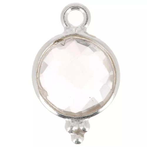 Breloque ronde facettée avec petites boules 15x9mm - Argent 925 - Cristal de roche