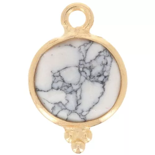 Breloque ronde facettée petites boules 15x9 mm - Argent 925 Plaqué Or - Howlite
